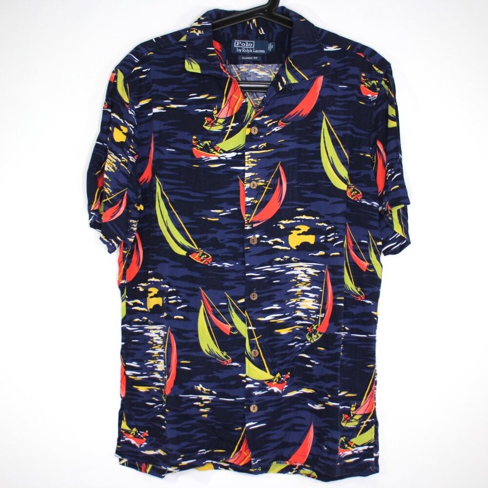 Polo Ralph Lauren Mens Small Viscose Camp Collar Button Up Hawiian Shirt O883